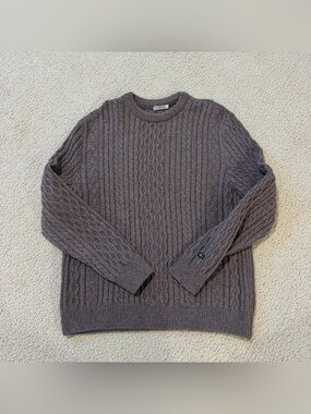 Knickerbocker wool Cable-Knit Crewneck Sweater in Taupe